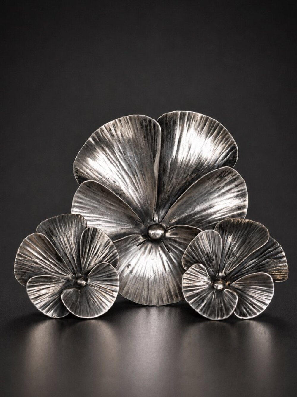 Vintage Stuart Nye Sterling Silver Pansy Brooch & Screw Back Earrings Set